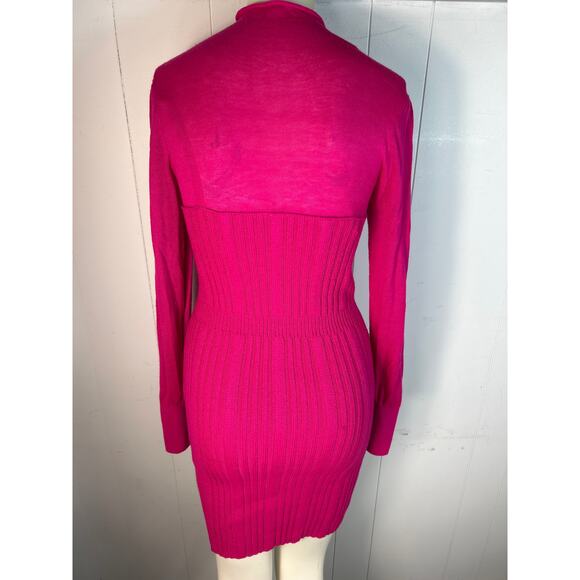 Anthropologie Ribbed Sweater Bodycon Sweater Dress Pink, Mini/Mock Turtleneck S - Picture 6 of 9